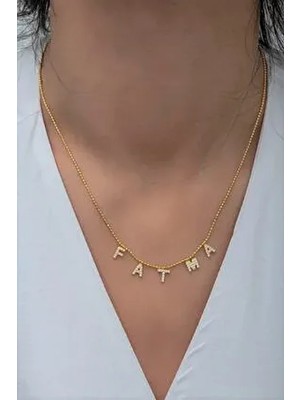 Klas Gümüş Gold Renkli Kişiye Özel Gümüş Kolye 925 Ayar Zirkon Taşlı Kadınlar İçin Özel Gün Hediyesi