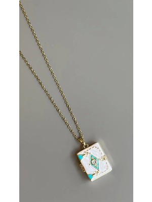 Etnik Desen Kapaklı Kolye - Beyaz