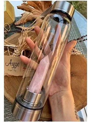 Ayze Doğaltaş Ayze Pembe Kuvars Kristal Su Şişesi Cam Materyal ile Hafif ve Taşınabilir Tasarım