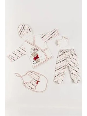 NEU KIDS Bear Kırmızı Yenidoğan Kıyafetleri 5 Li Hastane Çıkışı Zıbın Seti Erkek Temalı Kutulu