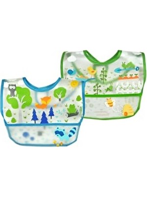 iplay Alt Açma Hediyeli,  2 Adet, bir Mavi Ve bir Yeşil Su Geçirmez Bebek Cırtlı Mama Önlüğü 2'li Paket 9-18 Ay Eva Kumaş