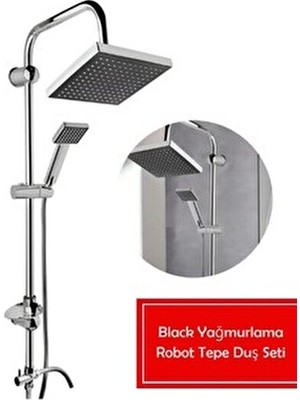 Hitfoni Black Yağmurlama Robot Tepe Duş Seti Ergonomik Kullanım Özellikleriyle Siyah Krom Kaplama