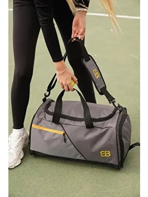 Solo Bag Ayakkabı Gözlü Termoslu Orta Boy Spor Çantası Gri Tekstil Materyal ile Fitness ve Seyahat İçin