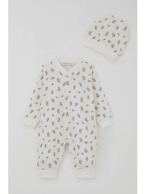Breeze Kız Bebek Tulum Çiçek Desenli 0-6 Ay, Ekru
