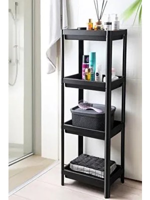 4 Katlı Banyo Rafı Mutfak Rafı Banyo Düzenleyici Şampuan Havluluk Deterjanlık Organizeri Siyah