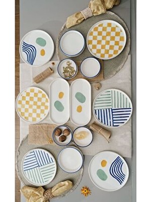 Hand Made 14 Parça 6 Kişilik Modern Kahvaltı Takımı- Lüx Kahvaltılık Sunum Tabağı Seti