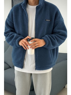 Oversize Peluş Tam Fermuarlı Sweatshirt Peluş Içi Polarlı Sherpa Kumaş Sweatshirt