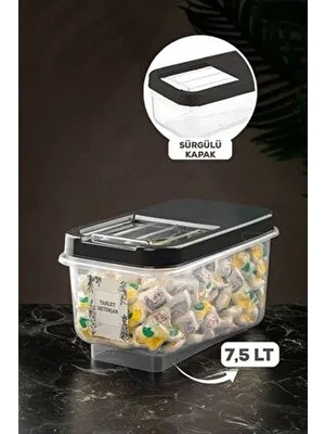 7,5 Lt Kayar Kapaklı Deterjan Saklama Kabı - Etiketli Tablet Deterjan Saklama Kutusu Antrasit