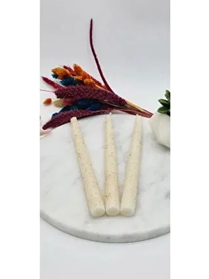 3 Lü Şamdan Mum Krem Altın Yaldız