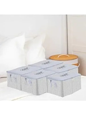 5li Küçük Boy Gri Çizgili Baza Altı Çoraplık Hurç Hurç 30X22X18