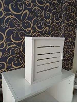 MDF Malzemeden Beyaz Modem Saklama Kutusu 35 cm Genişlik 11 cm Derinlik ile Şık ve Fonksiyonel