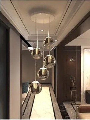 Avizade Vega Beyaz Metal 5’li Glop Camlı Avize, Füme Renk ve Modern Tasarım ile Şık Aydınlatma