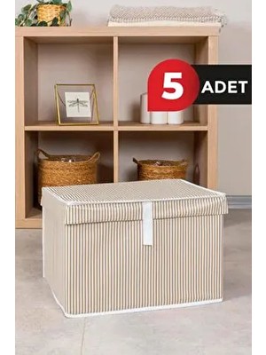 5 Adet - Kapaklı Çok Amaçlı ( Çamaşır-Saklama-Düzenleme Vb.) Hurç, Kutu Mini 40X30X26 - Kahverengi