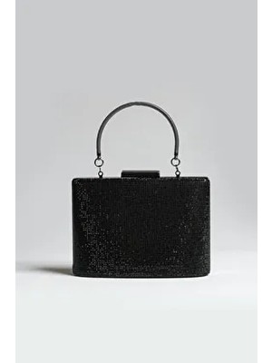 Kadın Siyah Taşlı Abiye Clutch Gece Çantası