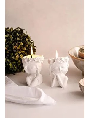 Lalezen Home Mumlu Çiçekçi Kızlar Ikili Şık Tasarım Özellikli Dekoratif Mum Seti