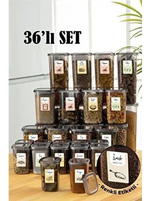 36LI Renkli Etiketli Peggy Kare Erzak ve Baharat Full Set 8x(1,75, 1,2, 0,55) 12X(0,45) Ant