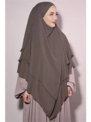 Sufle Hazır Peçeli Üç Katlı Şifon Şal Vizon Düz Desenli Kadın Kullanımı İçin 125 x 85 cm