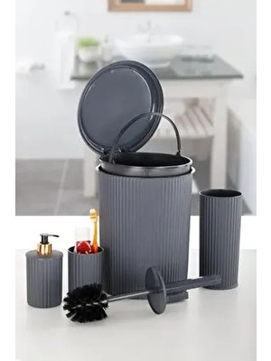 Okacih Kovalı Banyo Seti 5 Parça Gri Plastik Pedallı Banyo Seti Modern Stil ve Kolay Temizlik