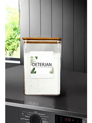 Banyo Saklama Kabı Dikdörtgen 2,9lt 1'li Set Tablet/deterjan Kabı Kutusu Ahşap Ağaç Vakum Kapaklı