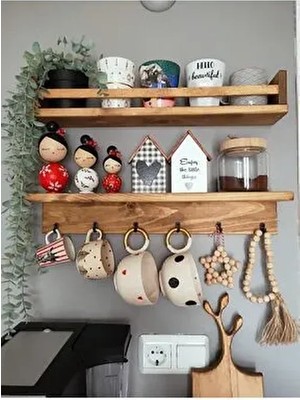 Köksal Atölye Kahve Köşesi 2 Li Raf Set Ceviz Ahşap 100 cm Uzunluk 9 cm Genişlik Çok Amaçlı Kullanım