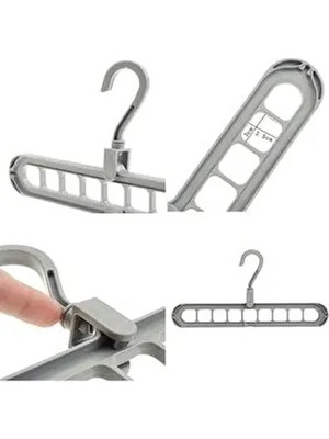 Askı Butik 9 Bölmeli Katlanır Sihirli Elbise Askısı Gri Plastik Malzeme Renkli