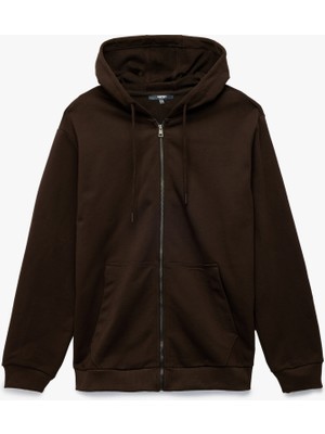 Pamuklu Uzun Kollu Fermuarlı Kanguru Cepli Kapüşonlu Sweatshirt