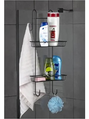Eva Metal Tasarım Siyah Duşakabin Banyo Rafı ve Askısı, Suya Dayanıklı Malzeme ile Şık Tasarım