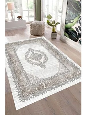 Coperta Home Modern Tema Süngerli Lastikli Halı Örtüsü 6m² Kahverengi Polyester Dikdörtgen Kesim