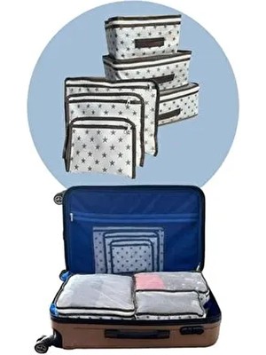 Helen's Home 6'lı Seyahat Seti Bavul İçi Organizer Seti Kumaş Malzemeden Düzenleyici