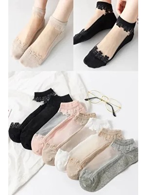 Bgk Kadın Desenli Tül Çorap 7'li Paket Pamuk Elastan Çok Renkli Örme Şık Detaylar
