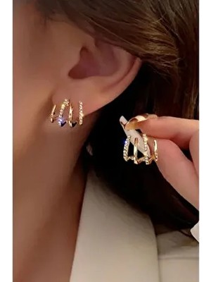 Monalisa Toka Kadın Gold Zikron Taşlı Tasarım Küpe
