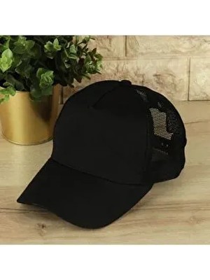 Yazlık Fileli Düz Renk Arkası Ayaralanabilir Şapka