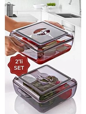 Vienev Akrilik 2li Yemek Saklama Kabı 2 Litre Gri Renk Sızdırmaz Tasarım ile Kullanım Kolaylığı