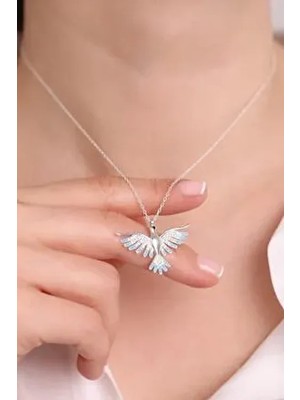 925 Ayar Gümüş Zümrüdü Anka Kuşu Kadın Kolye(Özel Kutulu)