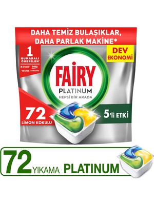 Fairy Platinum Bulaşık Makinesi Deterjanı Tableti / Kapsülü Limon Kokulu 72 Yıkama