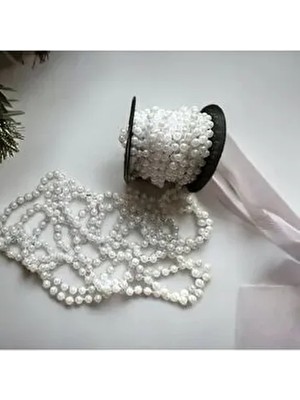 Şerit Tam Inci Beyaz Boncuk Dizili Inci Boncuk 2 Metre Dekoratif Inci Şerit