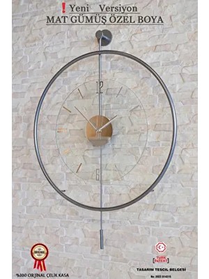 Büyük Boy Gümüş Luxry Şeffaf Camlı ,modern Dekoratif Metal Duvar Saati (Fırın Boya)