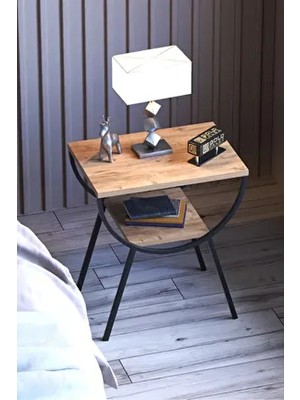 Yan Sehpa Komodin Metal Ayak Ceviz