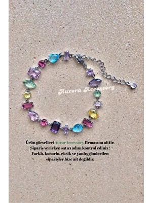 Aurora Accessory Geometrik Kesim Renkli Zirkon Taşlı Gema Model Bileklik 17+4 cm
