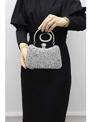 Kadın Gümüş Doğal Taş Portföy Abiye Çanta