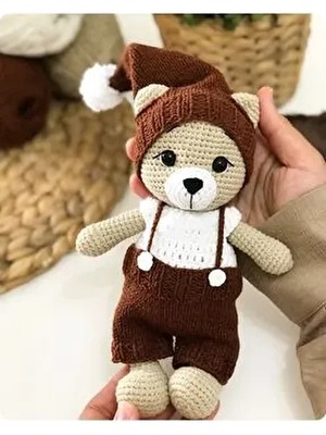 Damla Amigurumi Ayıcık Tiffi Kahverengi Montessori Uyumlu Eğitici Bebek Oyuncağı