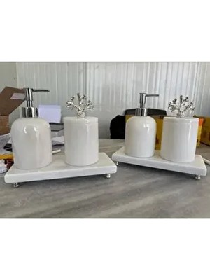 Gümüş 3 Lü Mermer Banyo Seti Mermer 3 Parça