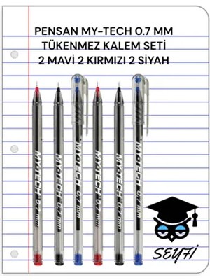 Pensan My-Tech 0.7 mm Tükenmez Kalem Seti 2 Mavi 2 Kırmızı 2 Siyah Renkli Kalemler