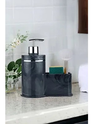 Mermer Desenli Hazneli Sıvı Sabunluk Mutfak Banyo Deterjanlık Fırça Sünger Dahil Değildir