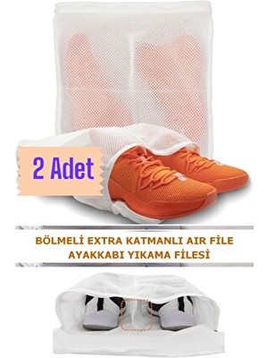 Helen's Home 2 Adet Lüks Beyaz Fermuarlı Ayakkabı Yıkama Filesi Bölmeli Extra Katmanlı