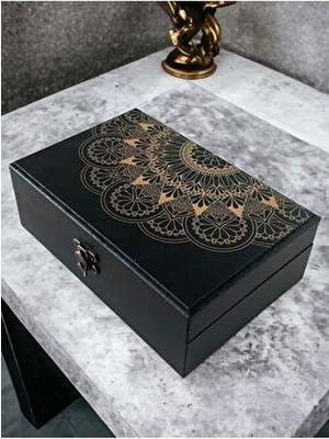 Ahşap Desenli Siyah Takı Kutusu / Ahşap Organizer