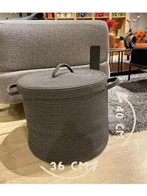 Moda Cardin Gri Jüt Materyal Hasır Sepet, Çok Amaçlı Banyo, Havlu, Kirli ve Oyuncak Düzenleyici 40x34