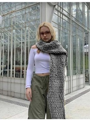 Moda Biçer Örgü Peluş Atkı Yeni Trend Renk Tüm Yaş Grupları İçin Şık Desenli