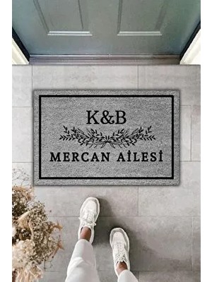 Dormot Home Dijital Baskı Gri Kişiye Tasarım Paspas Kauçuk Malzeme ile Klasik Desen 70x45cm Çeyiz Kapı Önü