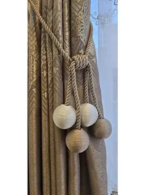 Perde Home Bej Renkli Saten 4 Top Desenli Perde Aksesuarı  Kalite ile Şık Görünüm